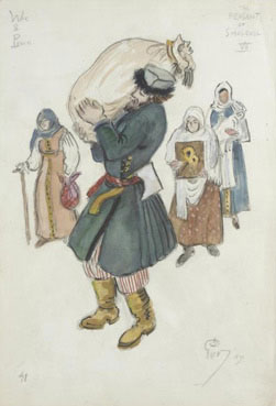 Six costumes designs from a production of War and Peace