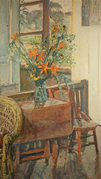 Interior View with Black-Eyed Susans and Lilies Before an Open Window