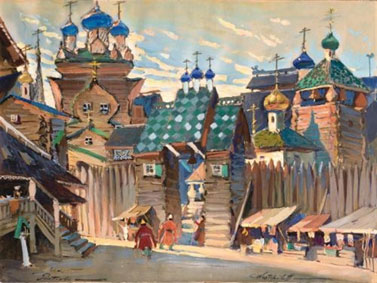 Set design for Prince Igor, the market-place of Poutivle