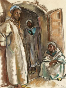 Three figures in a doorway, Marrakech