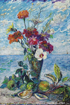 Flowers in a tall vase