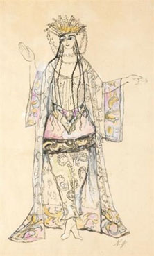 Costume design for Tamara Karsavina as Queen of Shamakhan in Le coq d`or