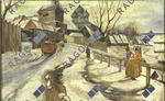 Winter scene, Russian village
