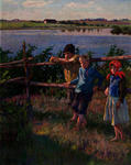 Children by a lake