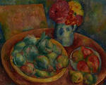 Still life with pears and flowers