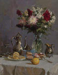 Still life with teapot and flowers