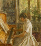 The artist`s granddaughter playing the piano